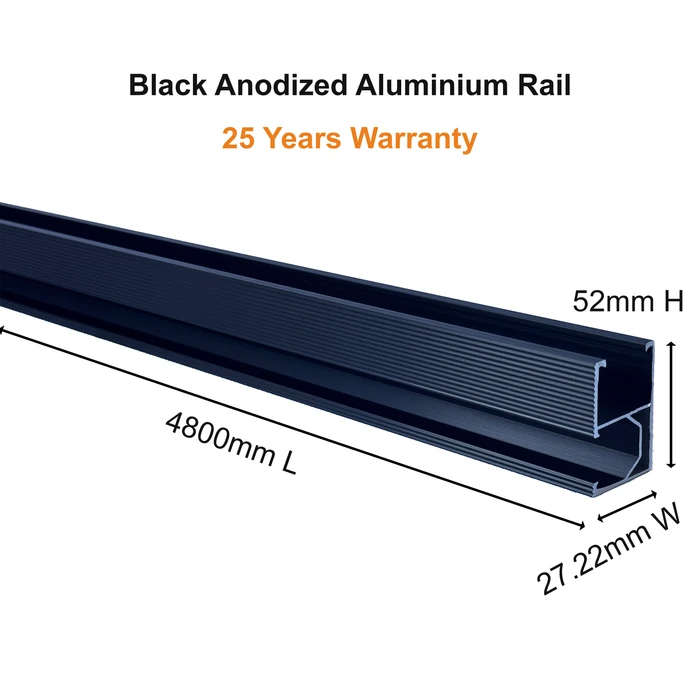 POWERBAY Black Anodized Aluminium Rail 4800mm