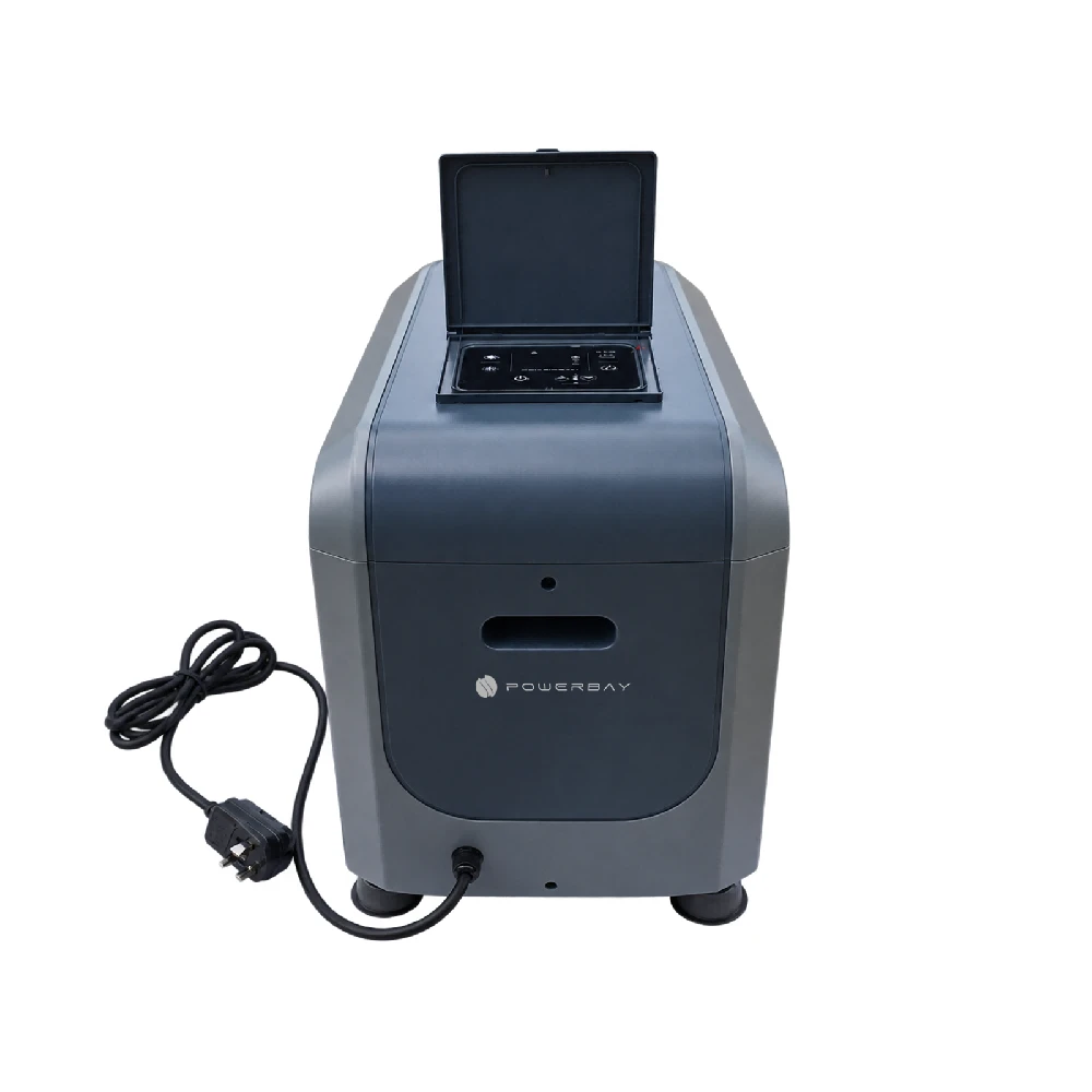 pool heater 2 Front view of PowerBay Pool Master all-in-one pool heat pump with top control panel and power cable
