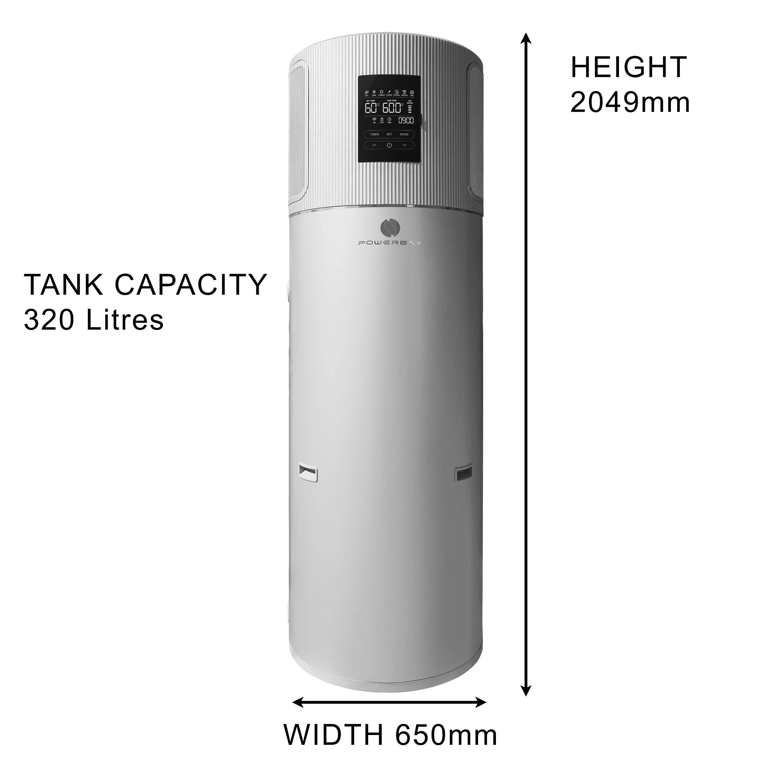 320L heat pump size